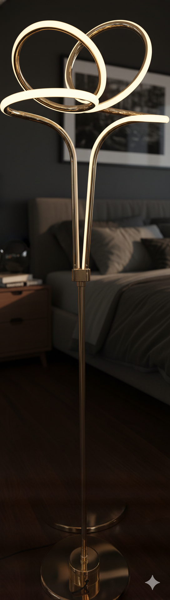 Modern LED Floor Lamp | Gold Finish & Double Ring Design