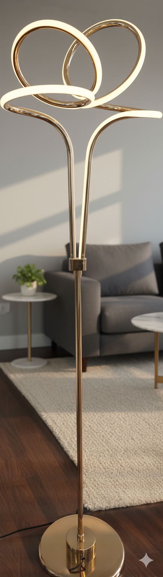 Modern LED Floor Lamp | Gold Finish & Double Ring Design
